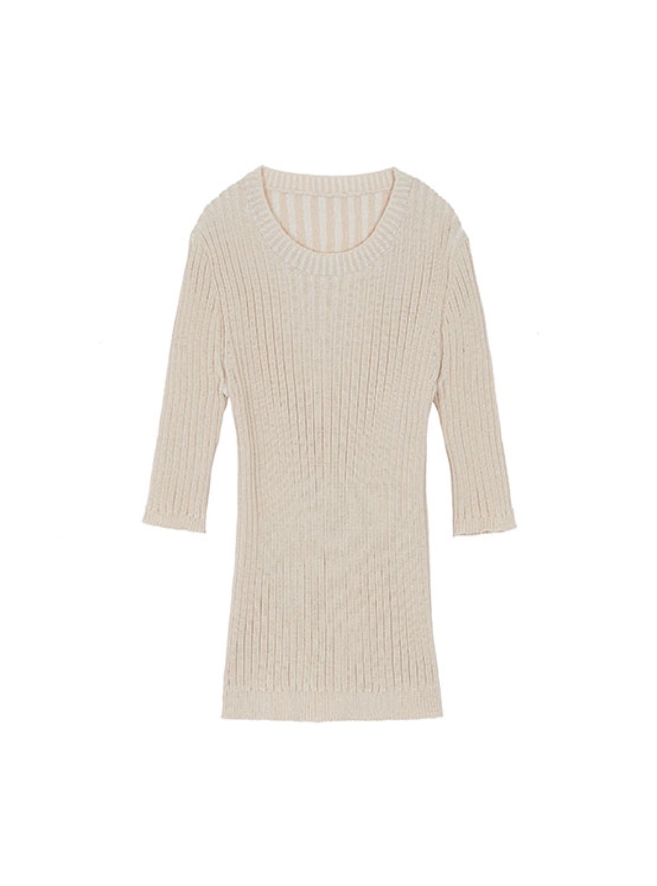 Two-tone Ribbed-knit Top in Beige VK2MP133-91
