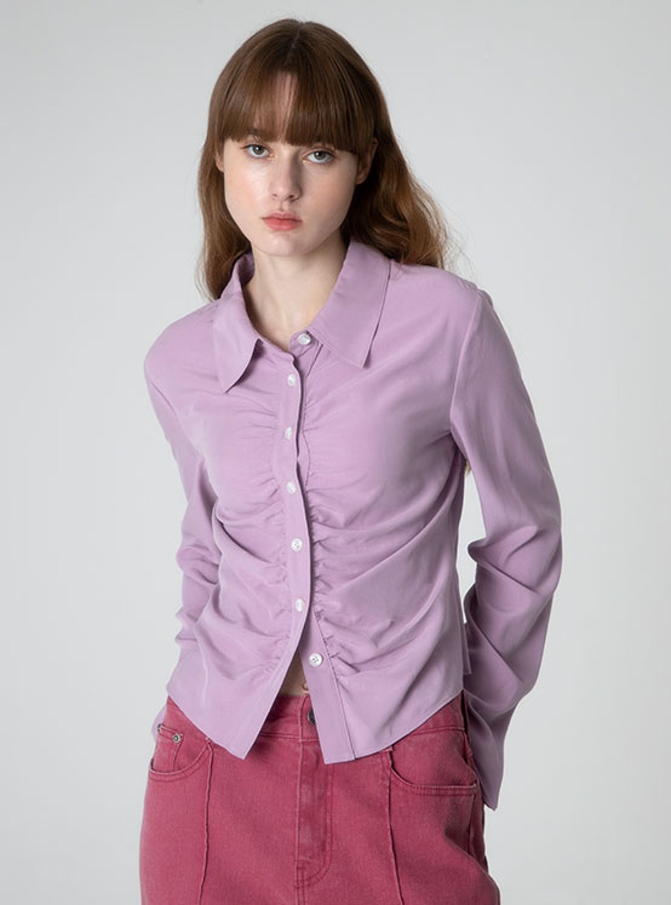 Front Shirring Blouse in Lavender VW2AB347-50
