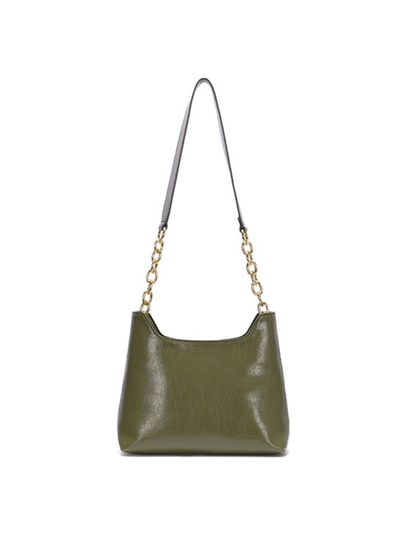Wrinkle Leather Medium Bag in Olive_VX0AG0910